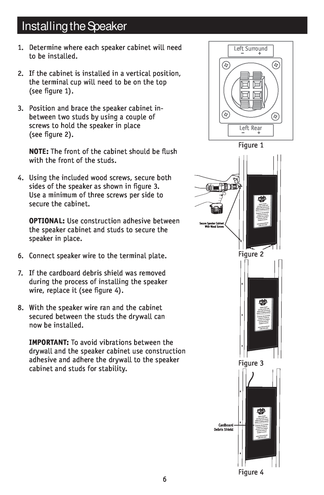 RBH Sound SI-744 owner manual Installing the Speaker 