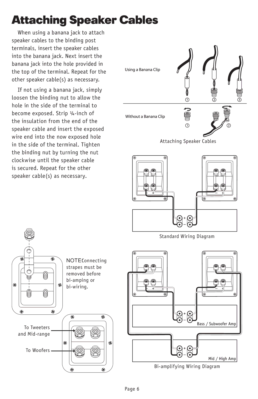 RBH Sound T-30LSE owner manual Attaching Speaker Cables 