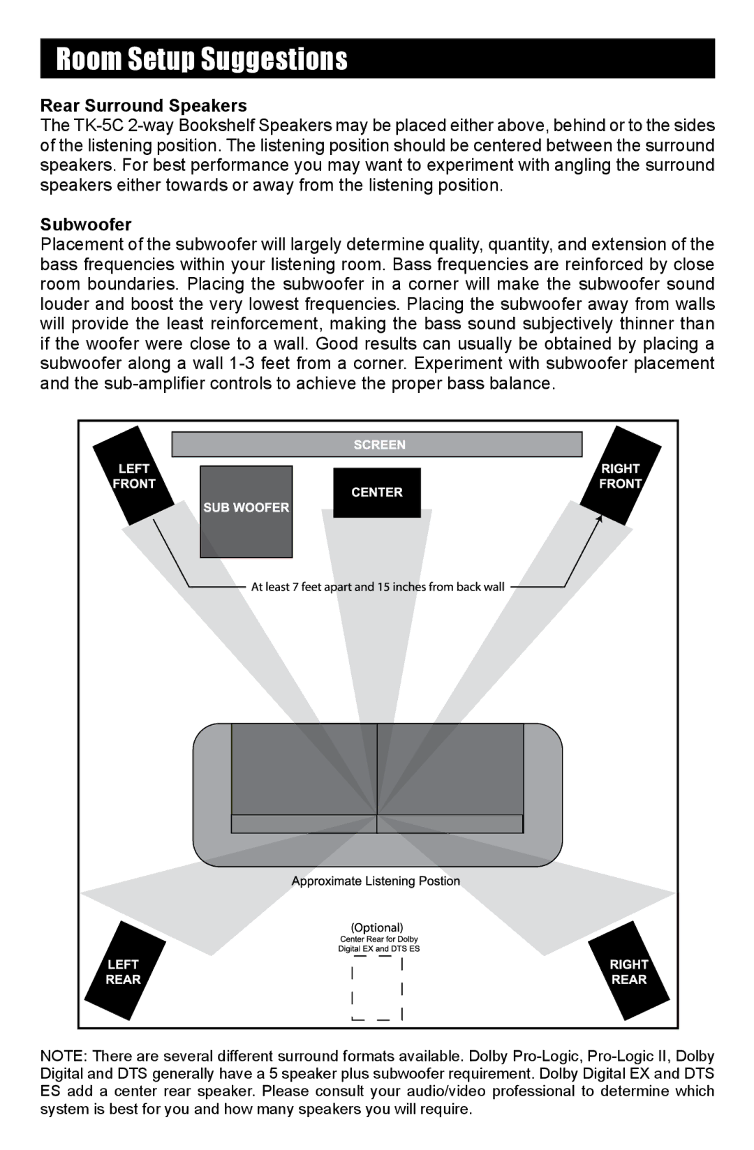 RBH Sound TK operation manual Rear Surround Speakers, Subwoofer 