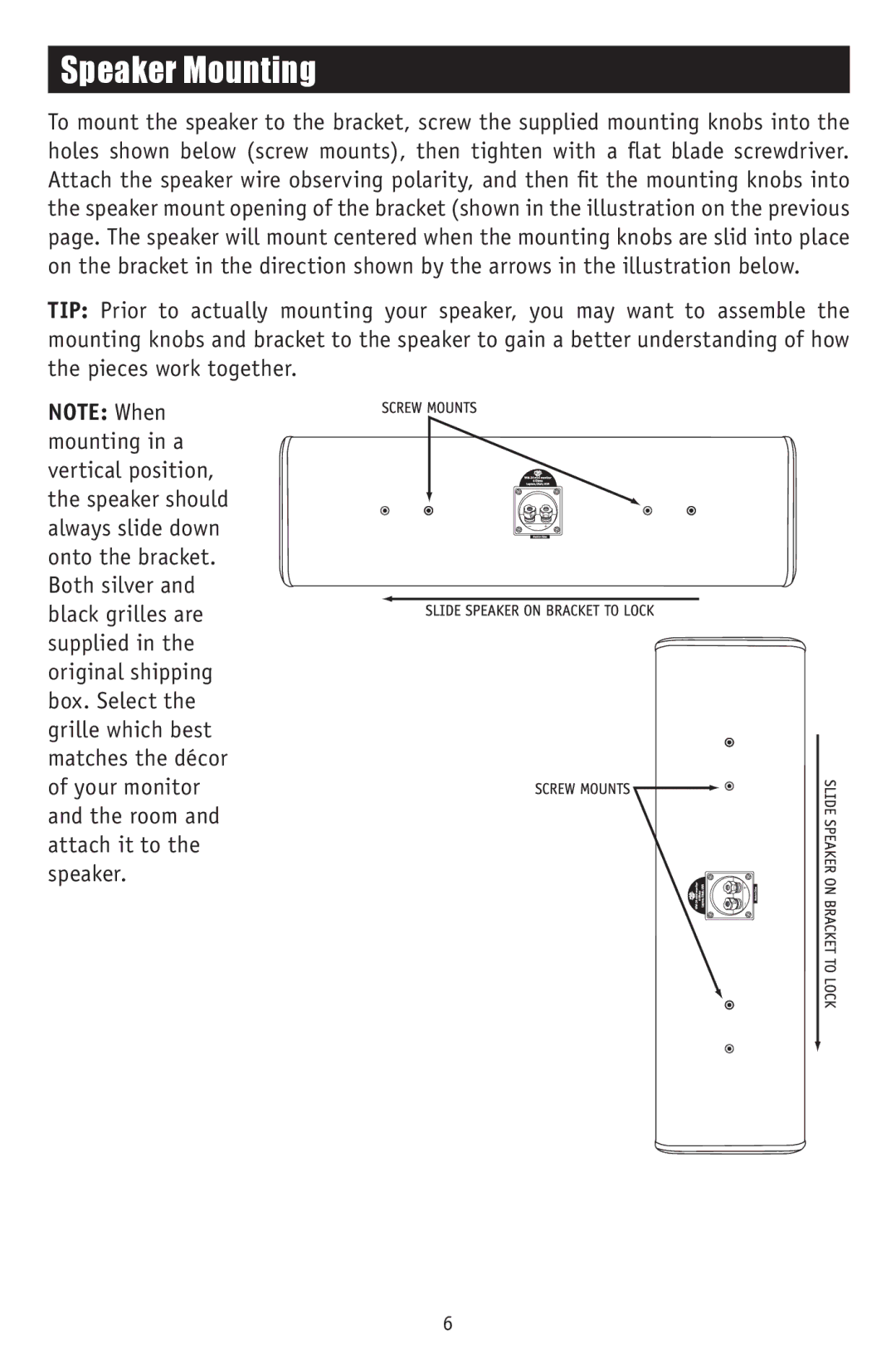 RBH Sound WM-24, WM-30 owner manual Speaker Mounting 