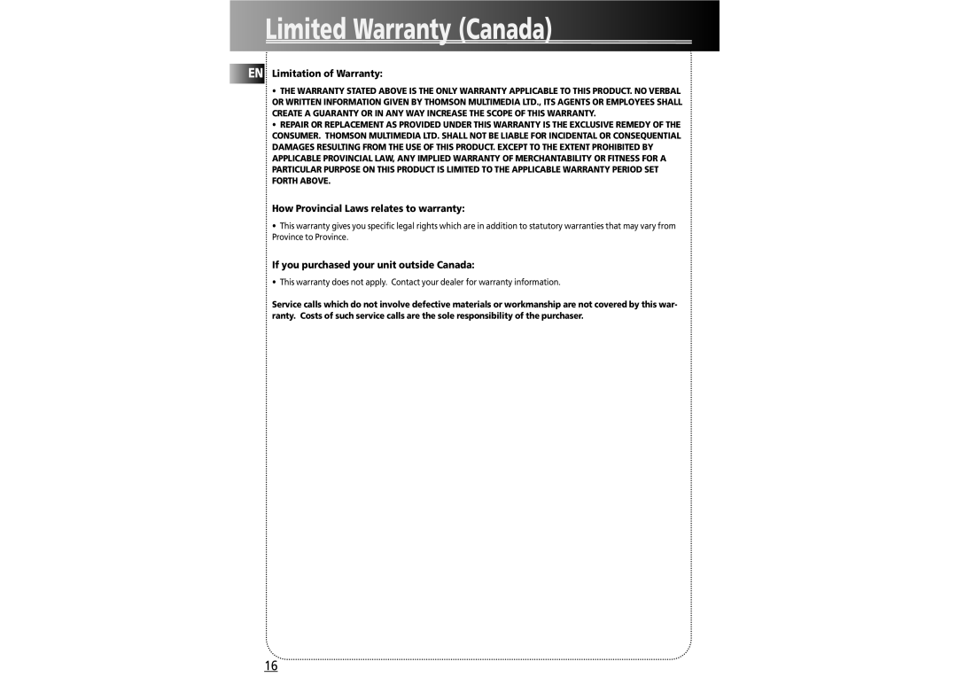 RCA 004-000-00345-4 user manual If you purchased your unit outside Canada 