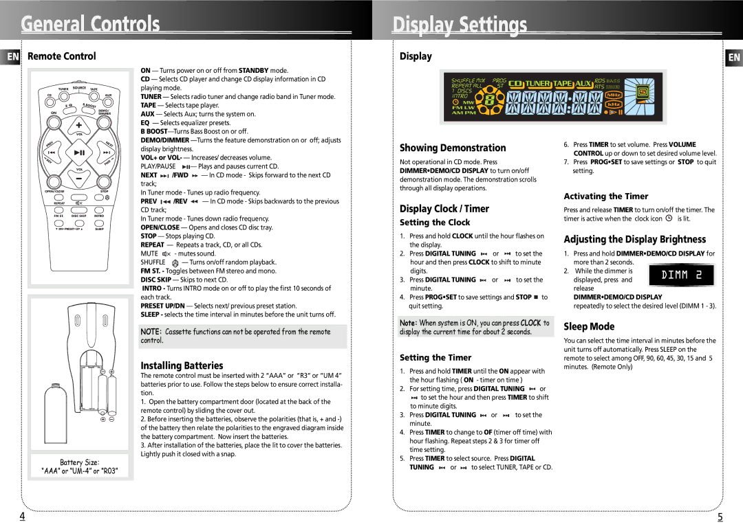 RCA 004-000-00345-4 user manual General Controls Display Settings 