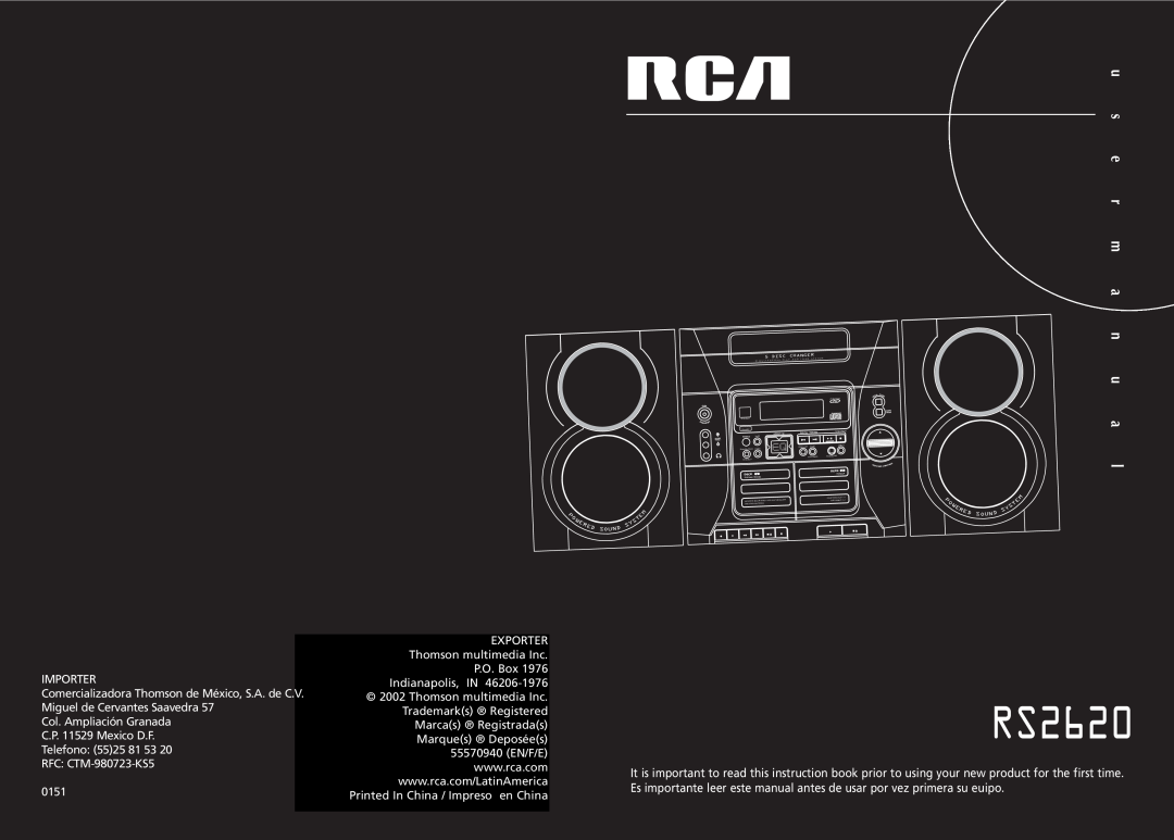 RCA 004-000-00345-4 user manual u s e r m a n u a l, RS2620 