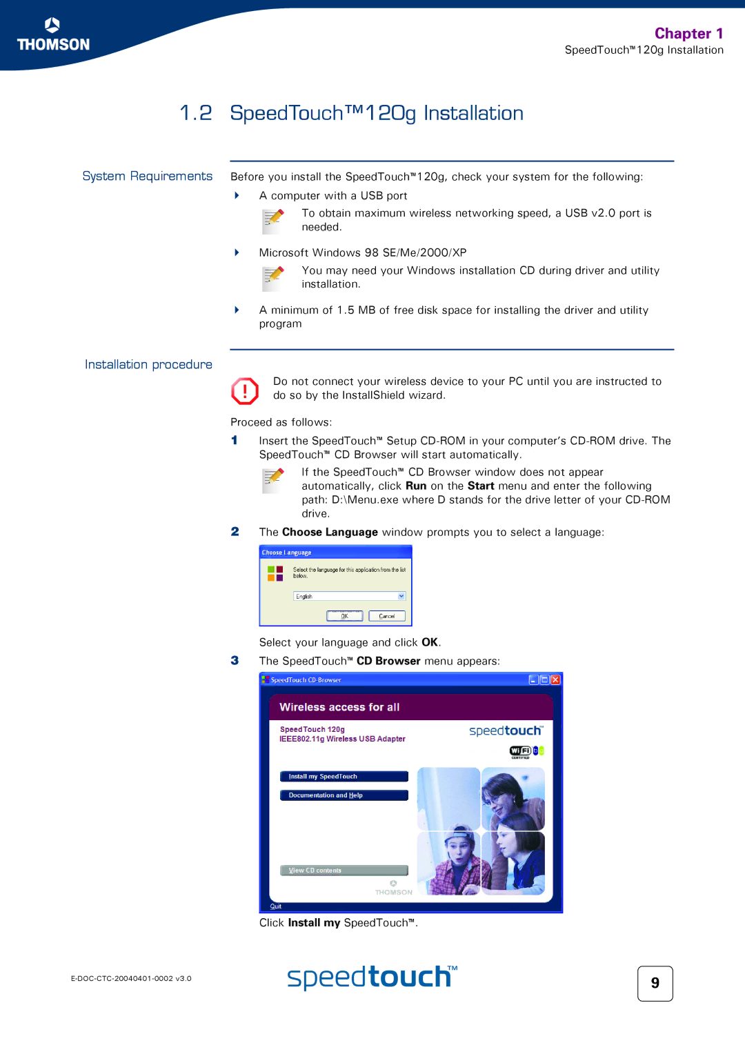 RCA 120g manual Installation procedure 