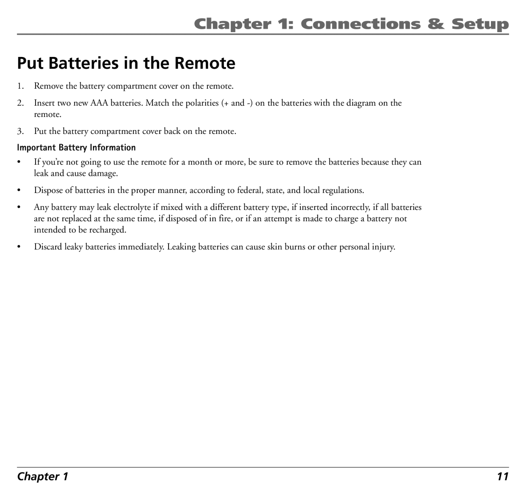 RCA 12L500TD manual Put Batteries in the Remote, Important Battery Information 