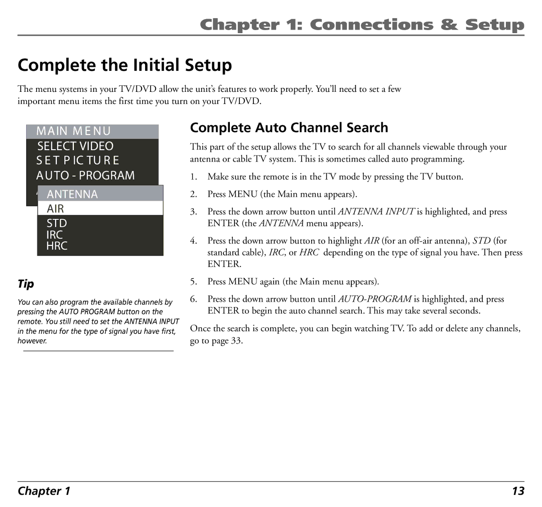 RCA 12L500TD manual Complete the Initial Setup, Complete Auto Channel Search 