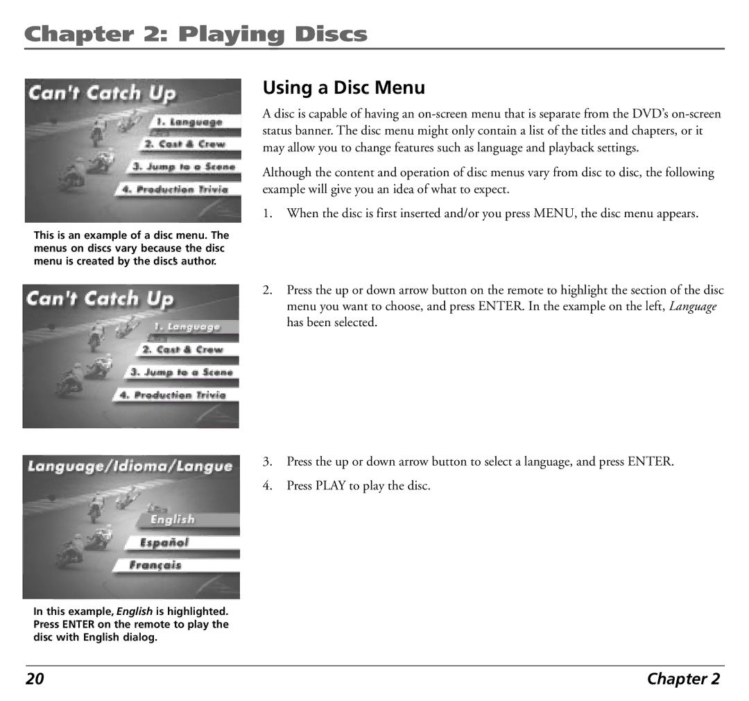 RCA 12L500TD manual Using a Disc Menu 