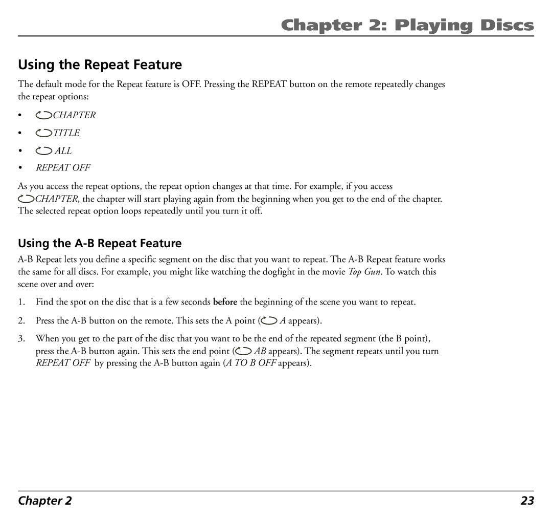 RCA 12L500TD manual Using the Repeat Feature, Repeat OFF 