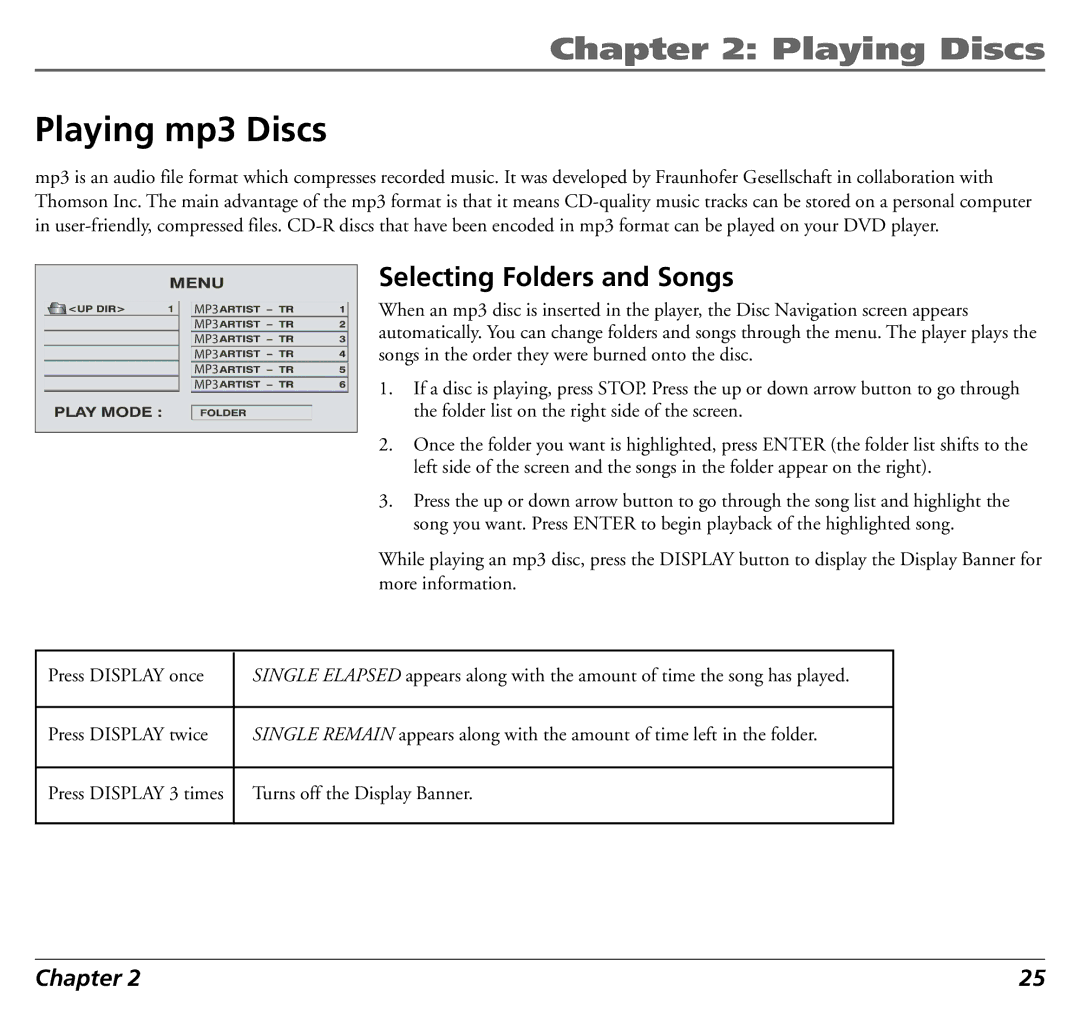 RCA 12L500TD manual Playing mp3 Discs, Selecting Folders and Songs 