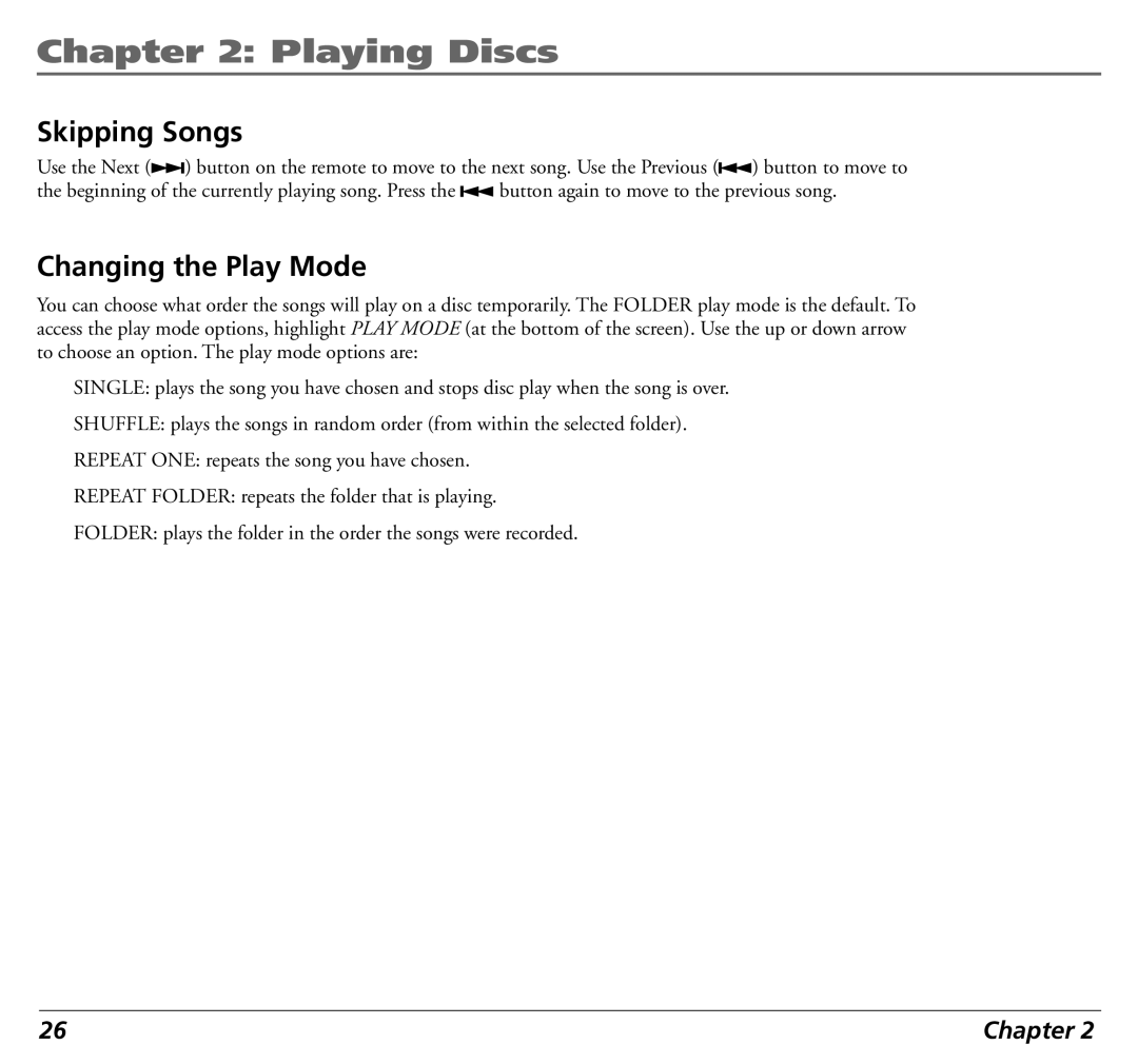 RCA 12L500TD manual Skipping Songs, Changing the Play Mode 