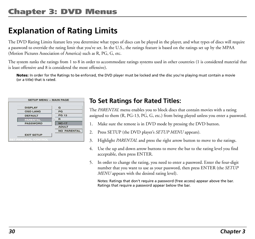 RCA 12L500TD manual Explanation of Rating Limits, To Set Ratings for Rated Titles 