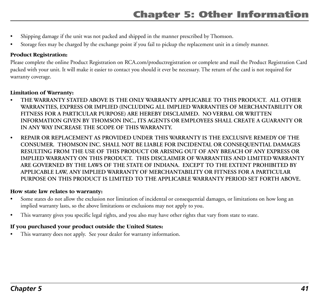 RCA 12L500TD manual Product Registration Limitation of Warranty 
