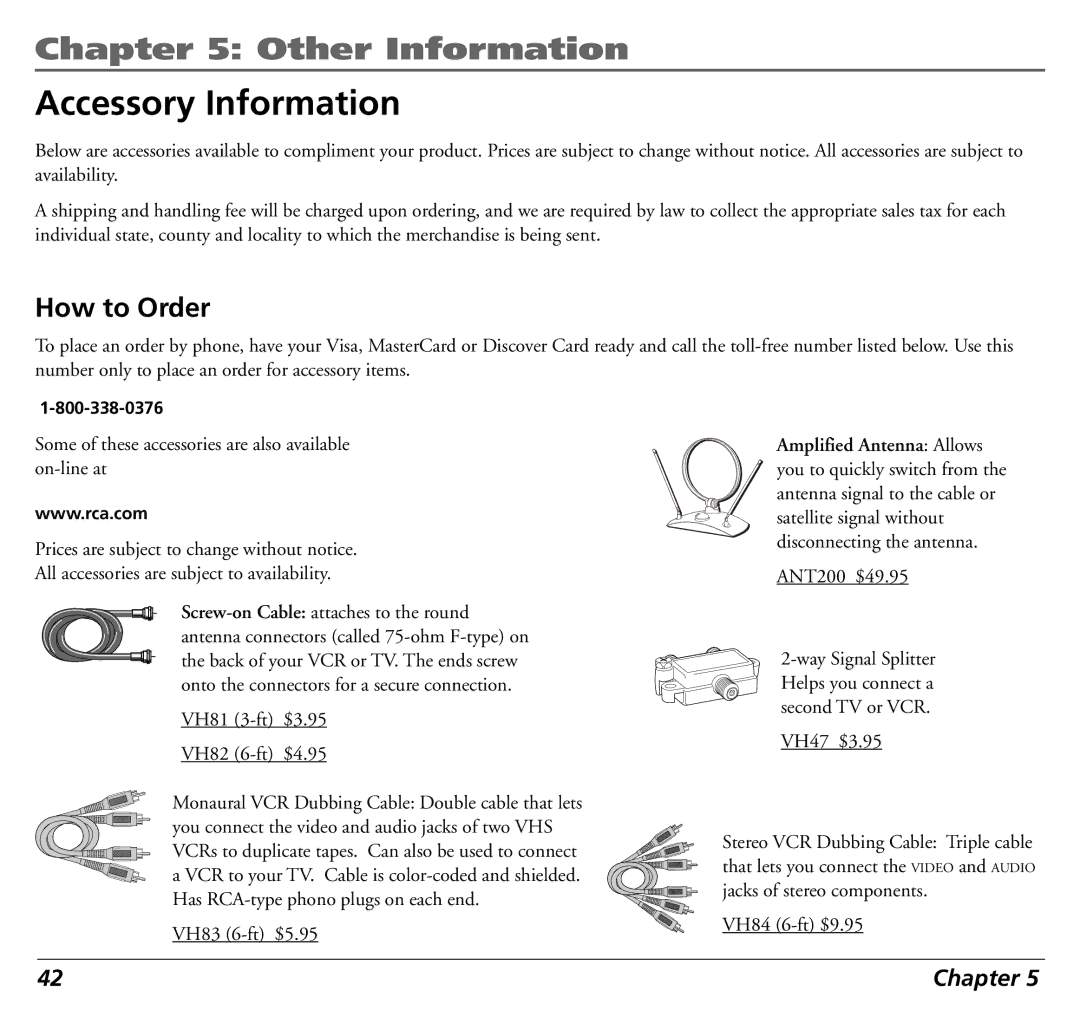 RCA 12L500TD manual Accessory Information, How to Order 