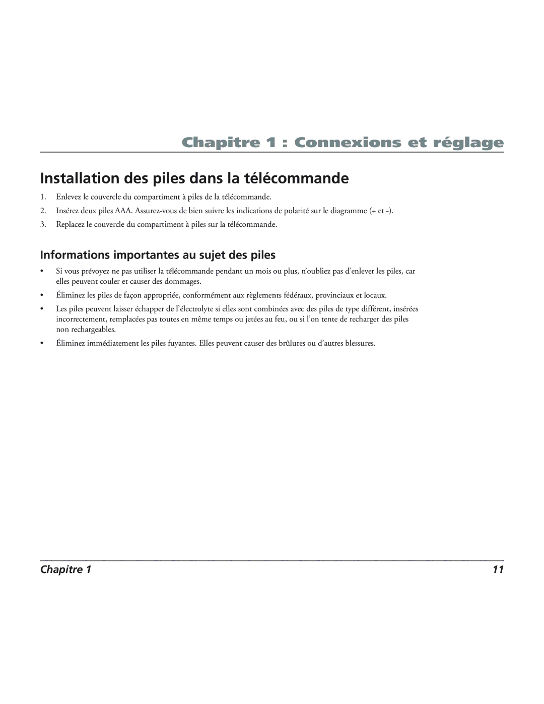 RCA 12L500TD manual Installation des piles dans la télécommande, Informations importantes au sujet des piles 