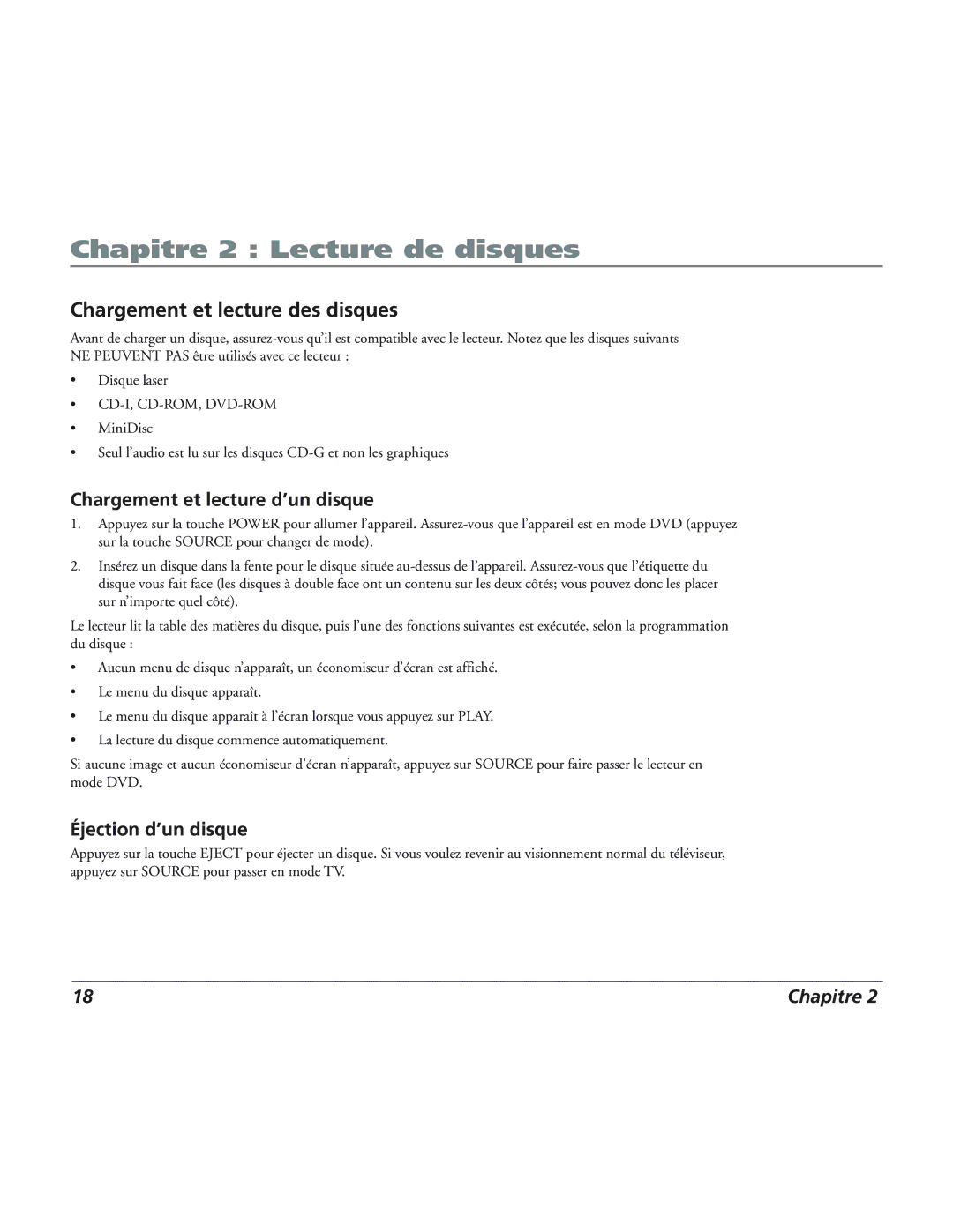 RCA 12L500TD manual Chargement et lecture des disques, Chargement et lecture d’un disque 