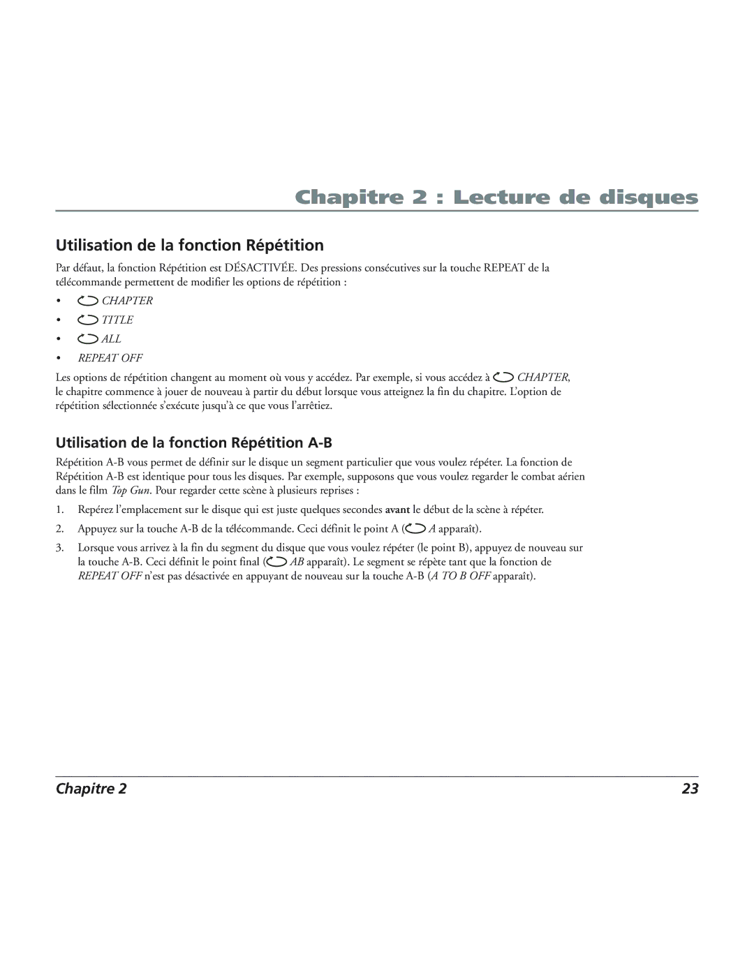 RCA 12L500TD manual Utilisation de la fonction Répétition A-B 