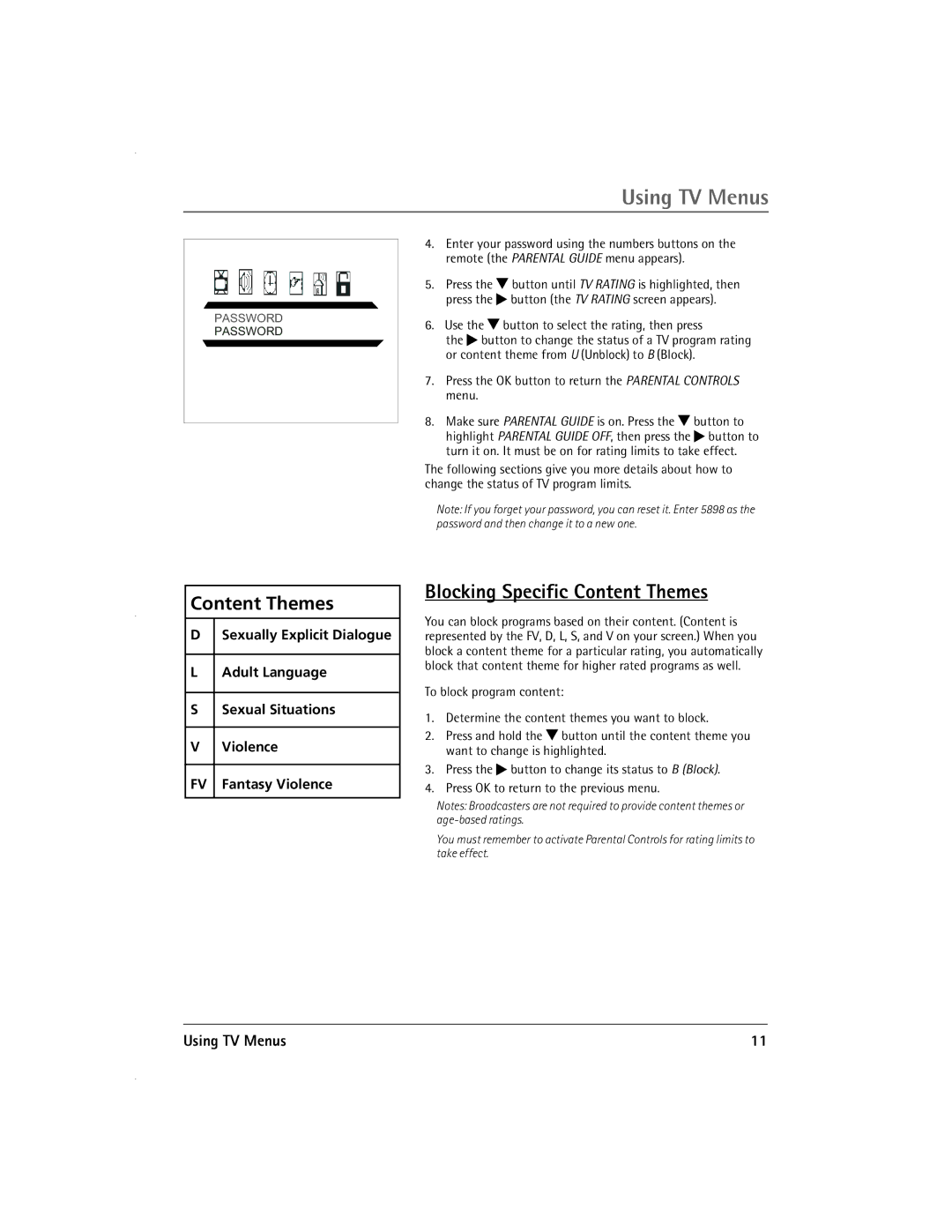 RCA 13R400TD manual Blocking Specific Content Themes 