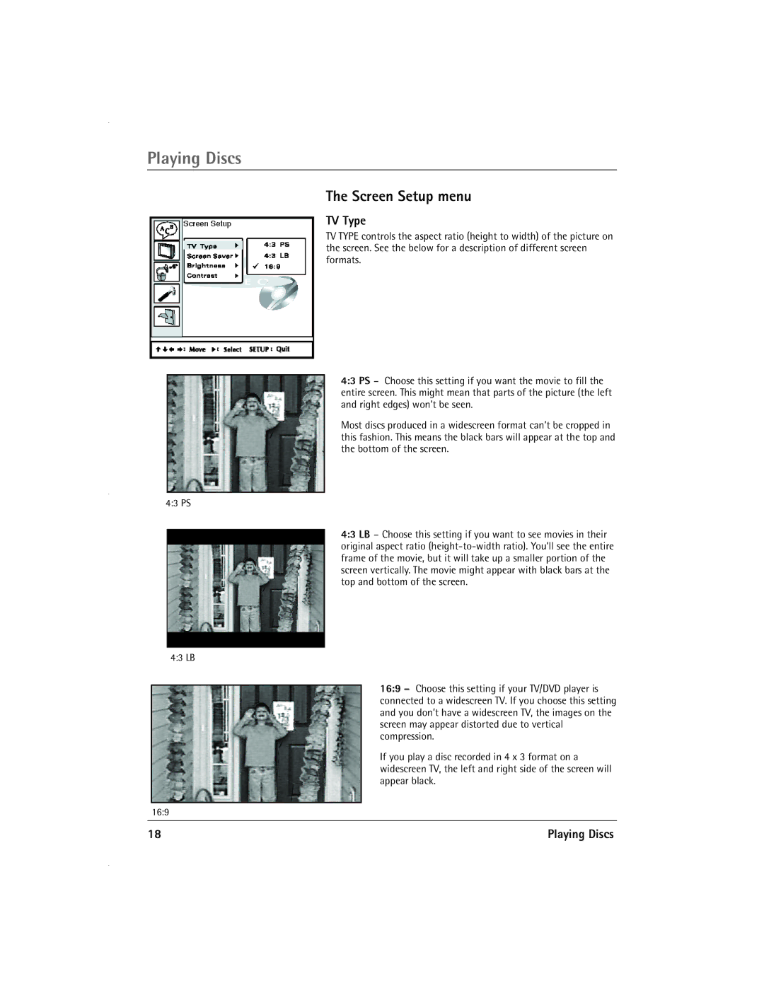 RCA 13R400TD manual Screen Setup menu, TV Type 