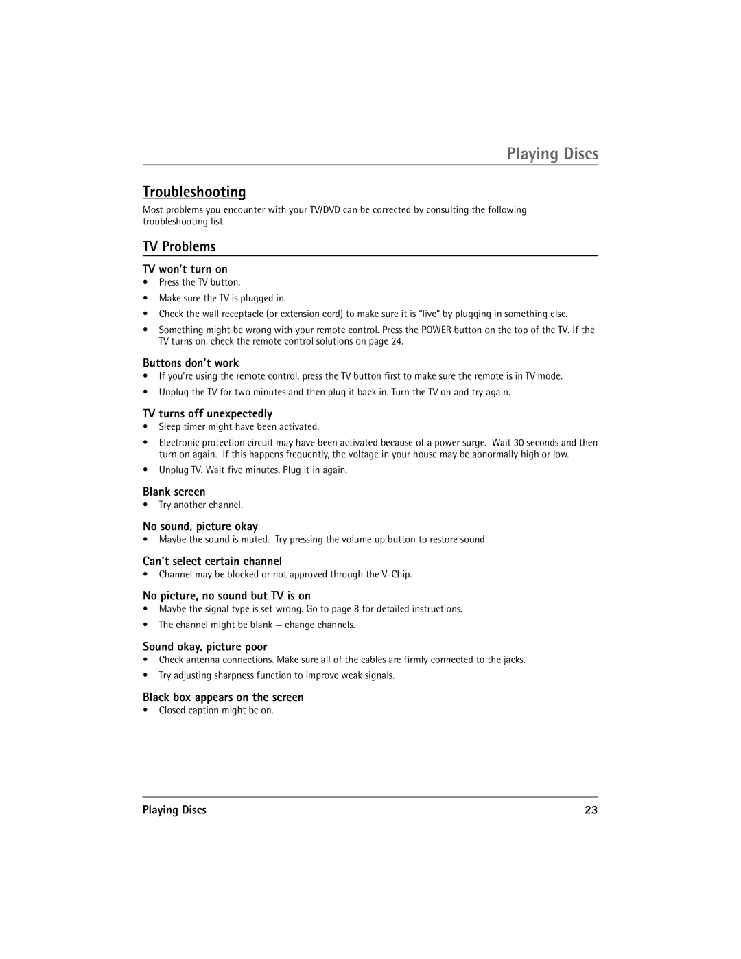 RCA 13R400TD manual Troubleshooting, TV Problems 