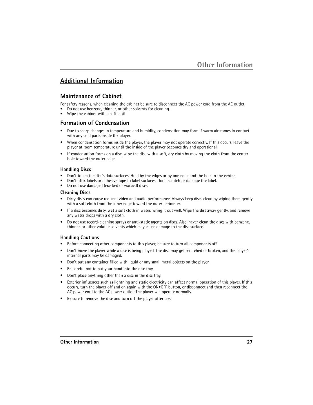 RCA 13R400TD manual Additional Information, Maintenance of Cabinet, Formation of Condensation 