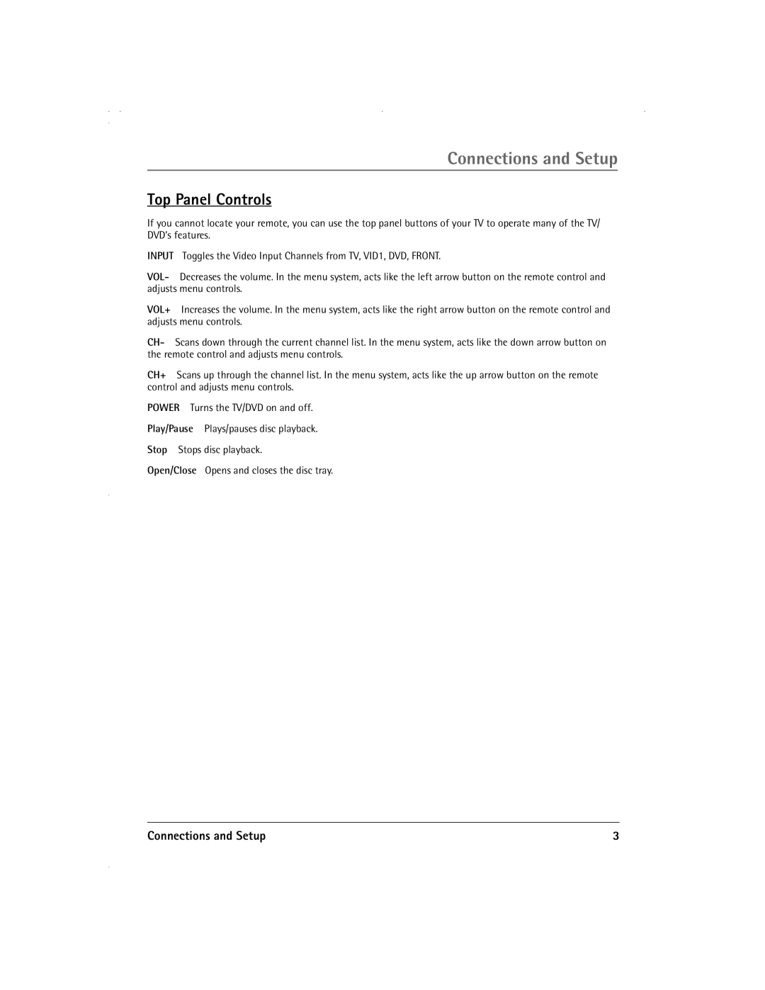 RCA 13R400TD manual Top Panel Controls, Connections and Setup 