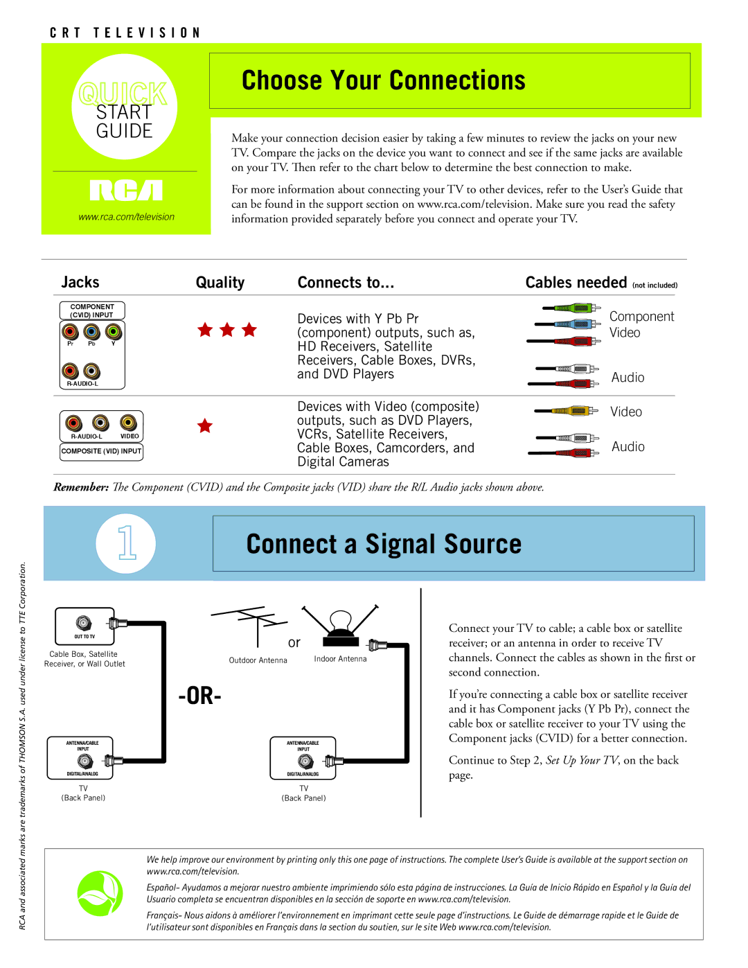 RCA 13V424T manual Choose Your Connections, Connect a Signal Source 