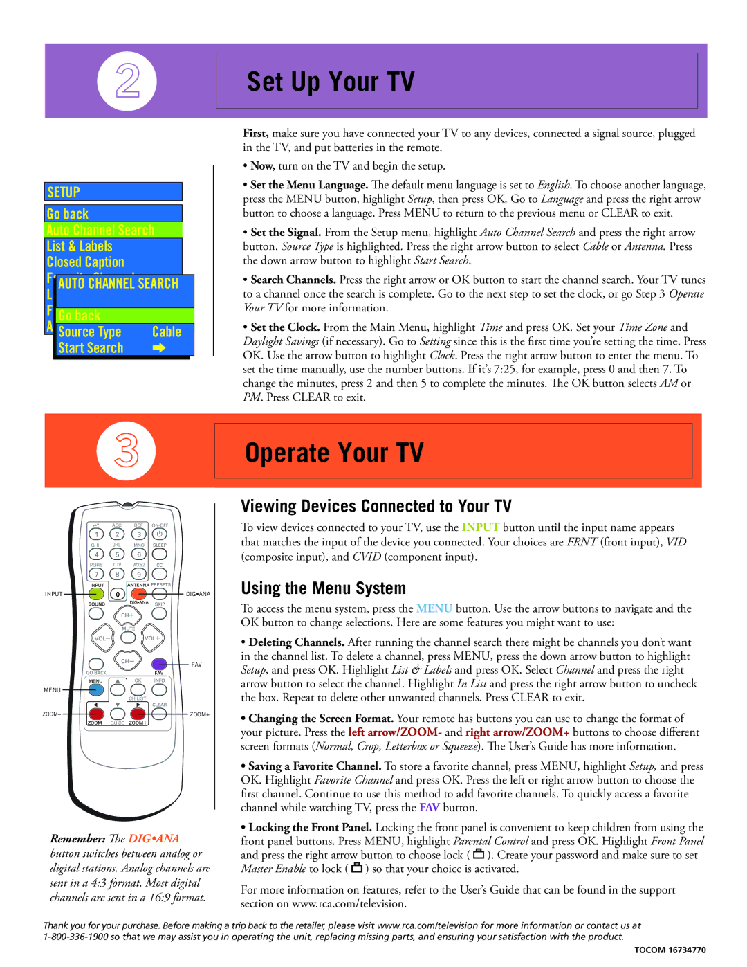 RCA 13V424T manual Set Up Your TV, Viewing Devices Connected to Your TV, Using the Menu System 