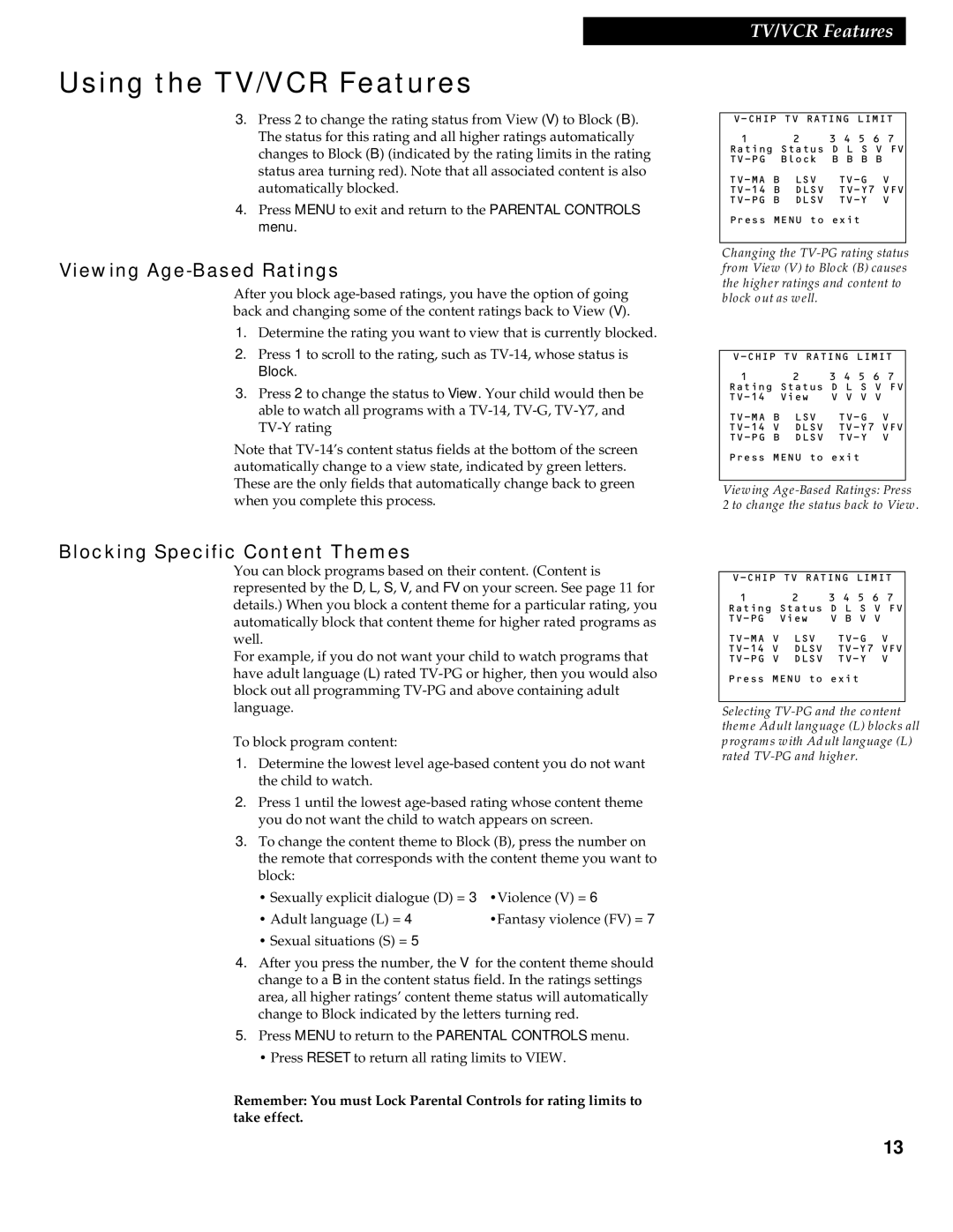 RCA 1539213A manual Viewing Age-Based Ratings, Blocking Specific Content Themes, Menu 