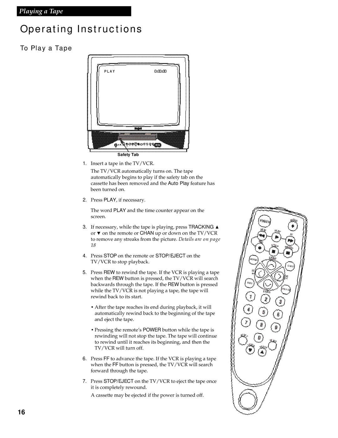 RCA 1539213A manual Operating Instructions, To Play a Tape 