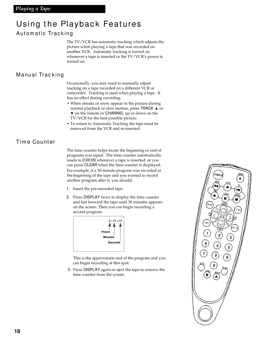 RCA 1539213A manual Automatic Tracking, Manual Tracking, Time Counter 