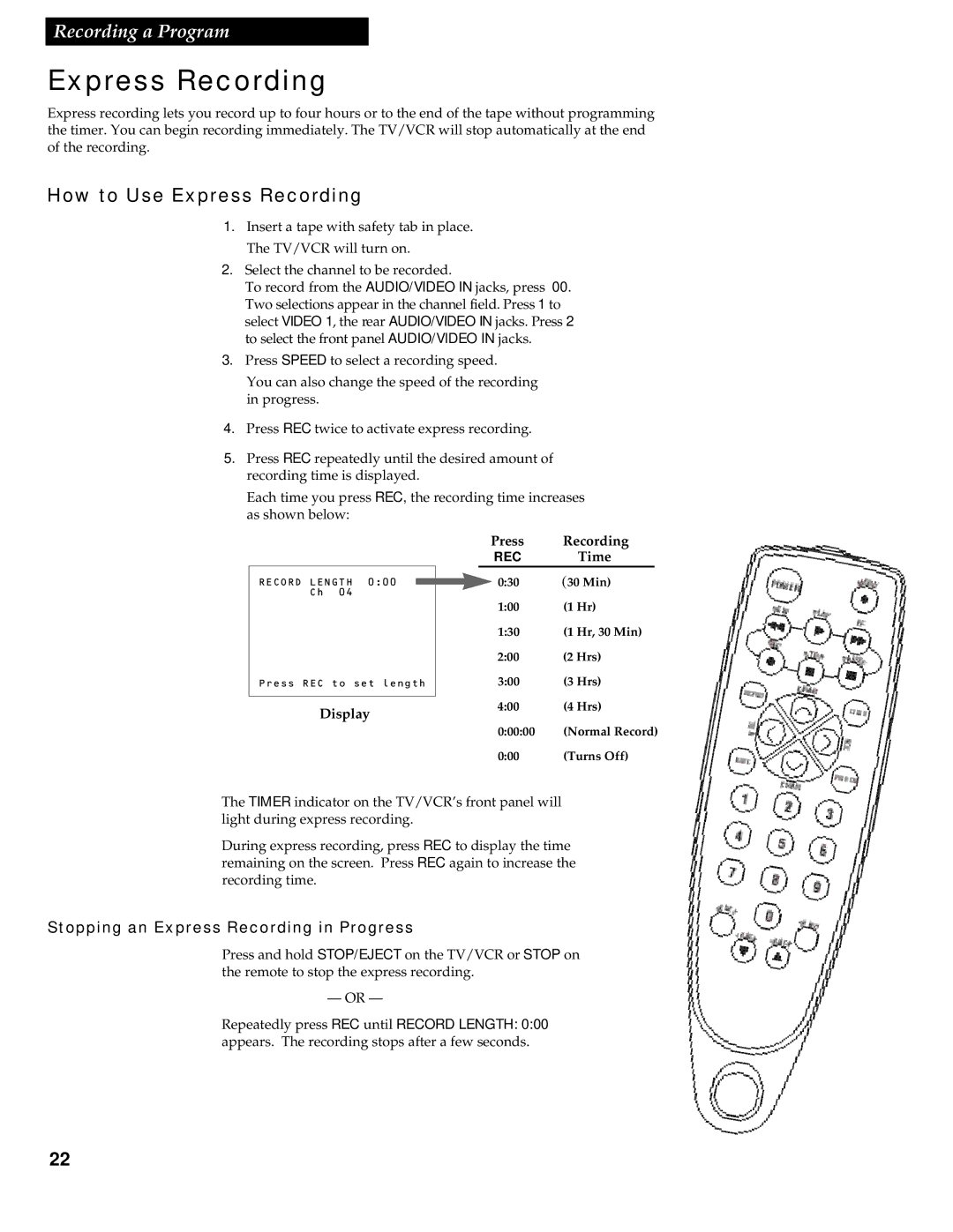 RCA 1539213A manual How to Use Express Recording 