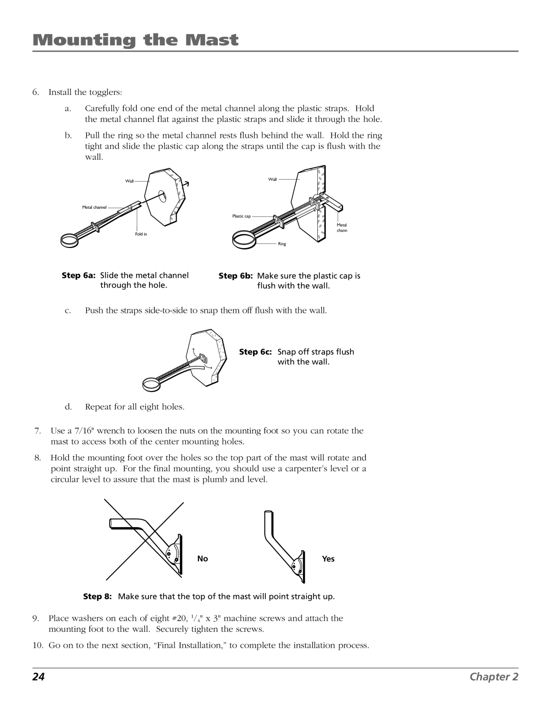 RCA 15407690 manual Snap off straps flush with the wall 