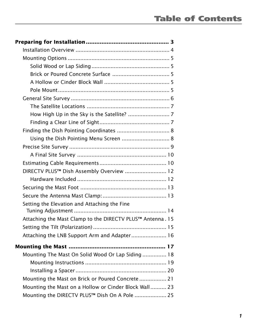 RCA 15407690 manual Table of Contents 