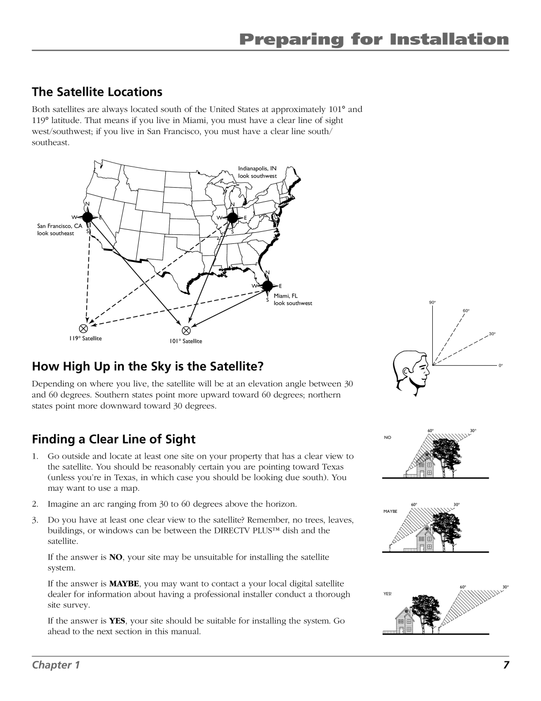 RCA 15407690 manual Satellite Locations, How High Up in the Sky is the Satellite?, Finding a Clear Line of Sight 