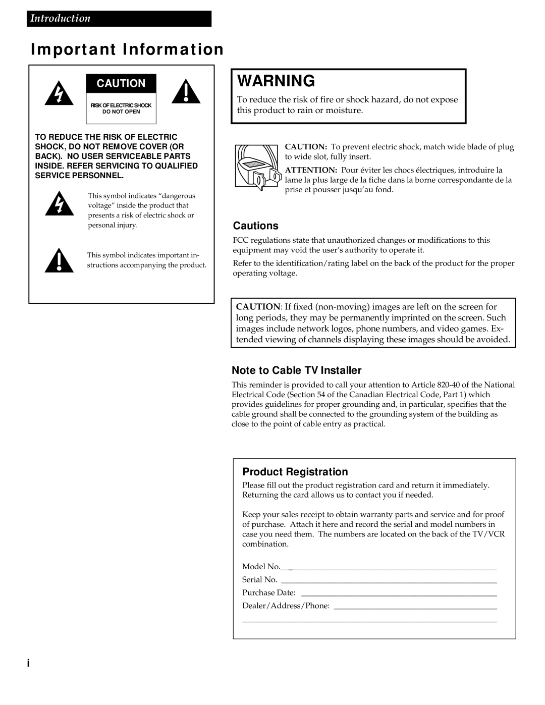 RCA 1543007A manual Important Information, Product Registration 