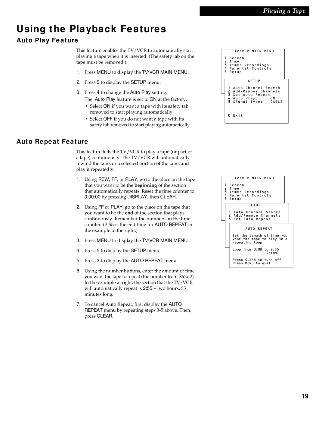 RCA 1543007A manual Auto Play Feature, Auto Repeat Feature 