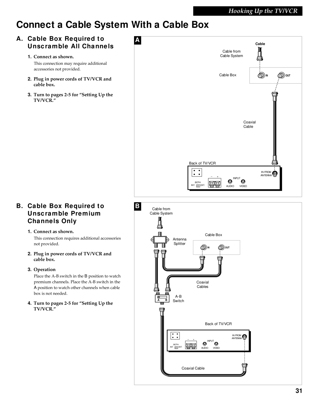 RCA 1543007A manual Connect a Cable System With a Cable Box, Cable Box Required to Unscramble All Channels 