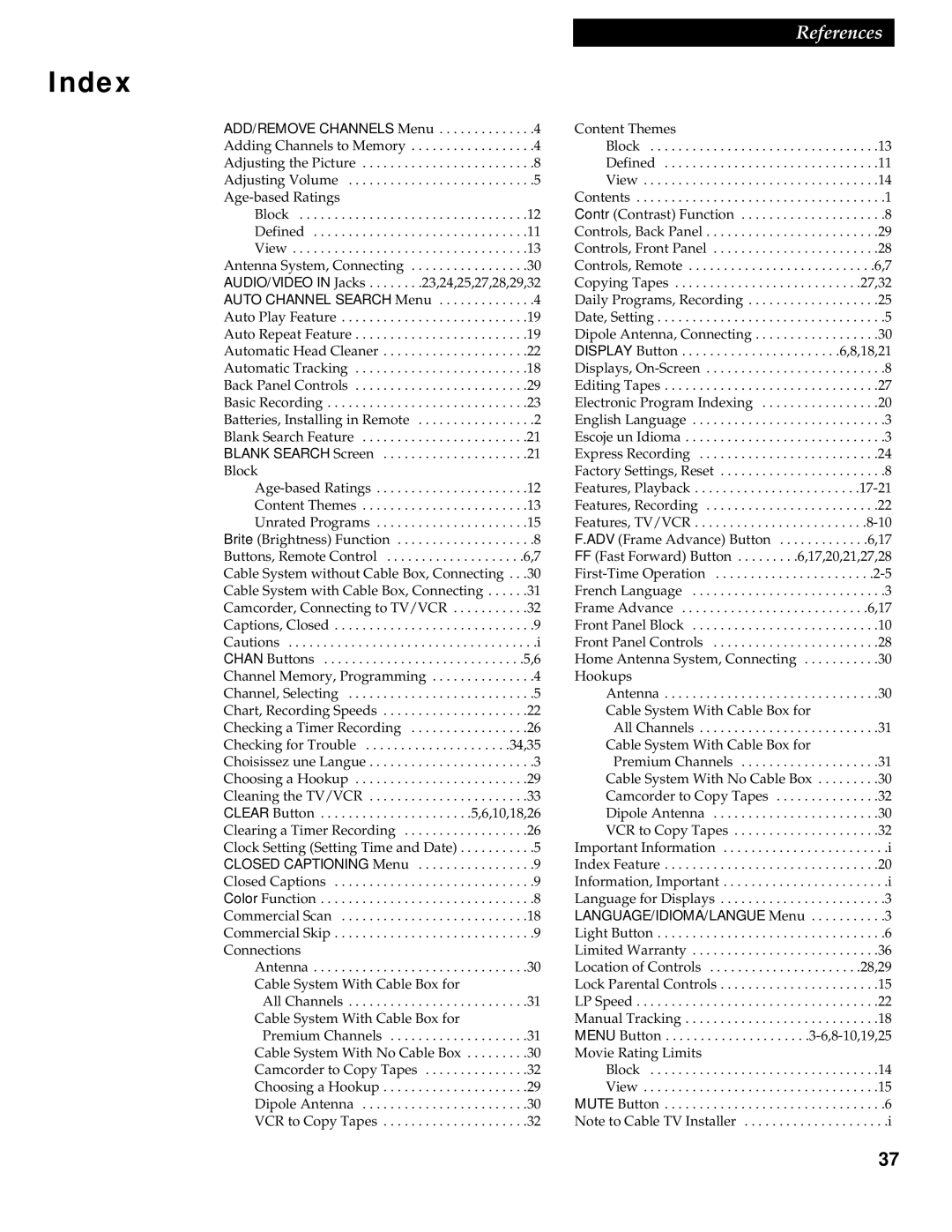 RCA 1543007A manual Index 