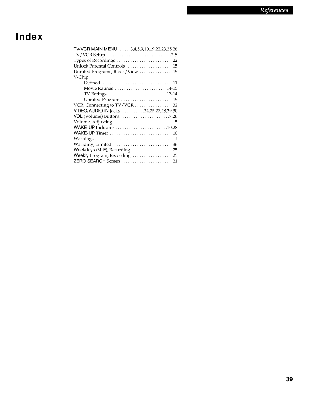 RCA 1543007A manual Index 