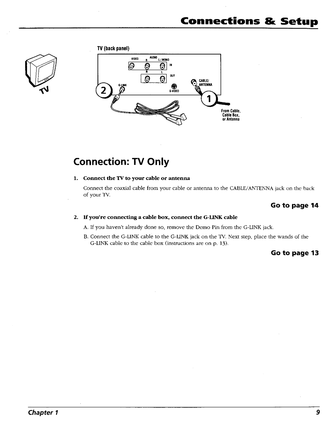 RCA 15491880 manual Connection TV Only, TVbackpanel 