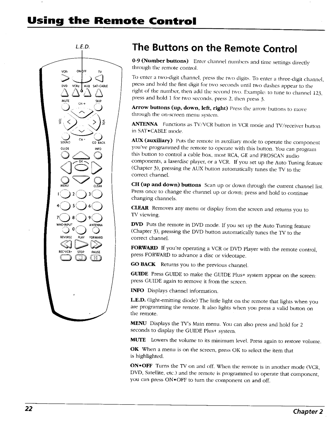 RCA 15491880 manual Using the Remote Control, Buttons on the Remote Control 