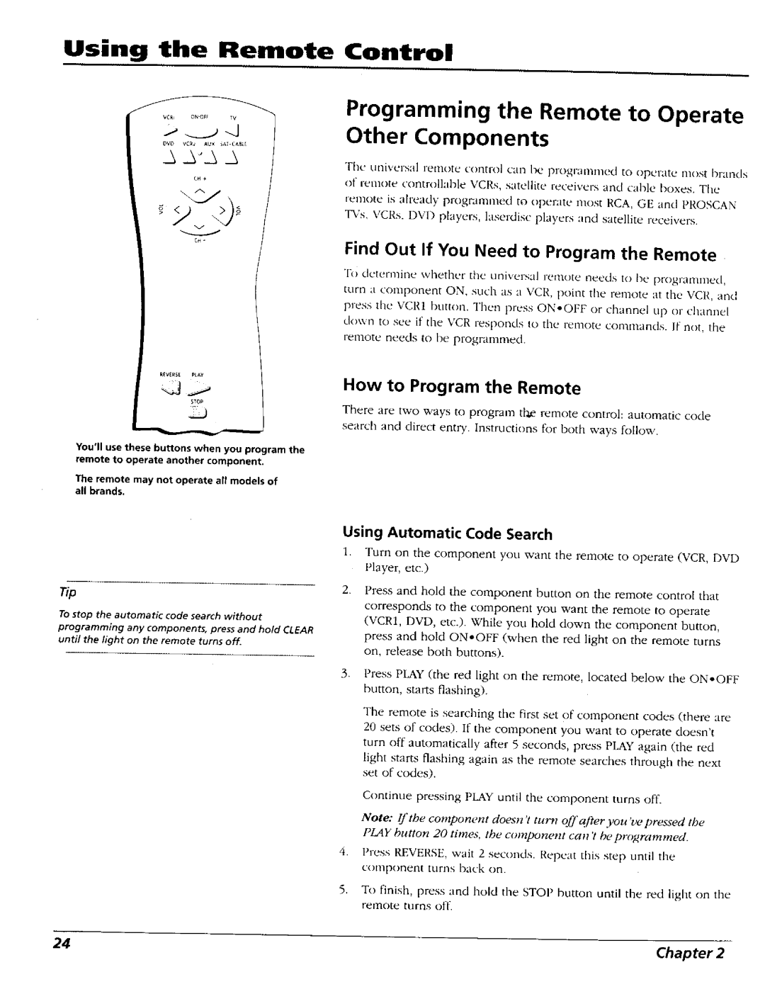 RCA 15491880 manual Programming the Remote to Operate, Other Components, Find Out If You Need to Program the Remote 