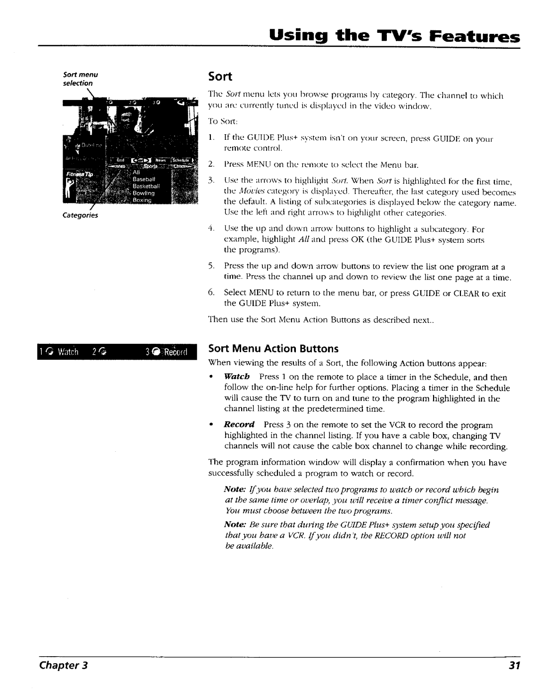 RCA 15491880 manual Sort Menu Action Buttons 