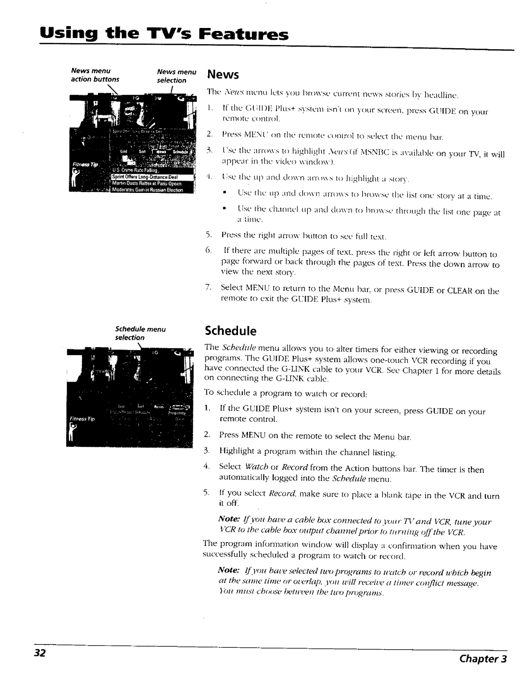 RCA 15491880 manual Using the TVs Features, Schedule 