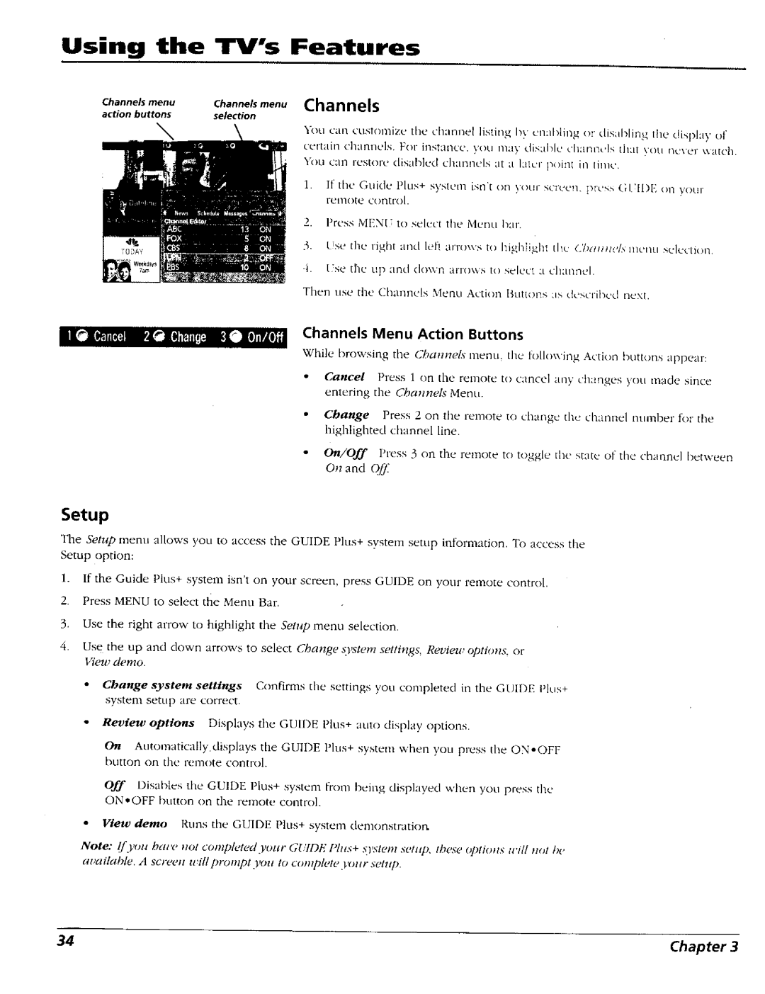 RCA 15491880 manual Setup, Channels Menu Action Buttons 