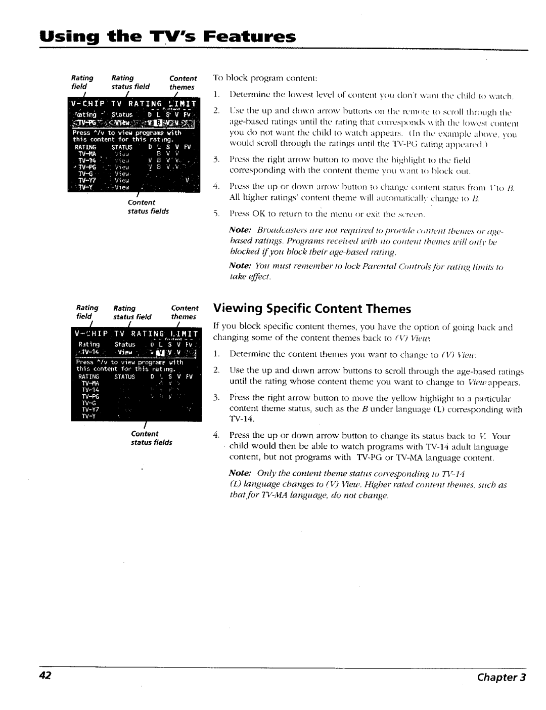 RCA 15491880 manual Viewing Specific Content Themes, Block program content 