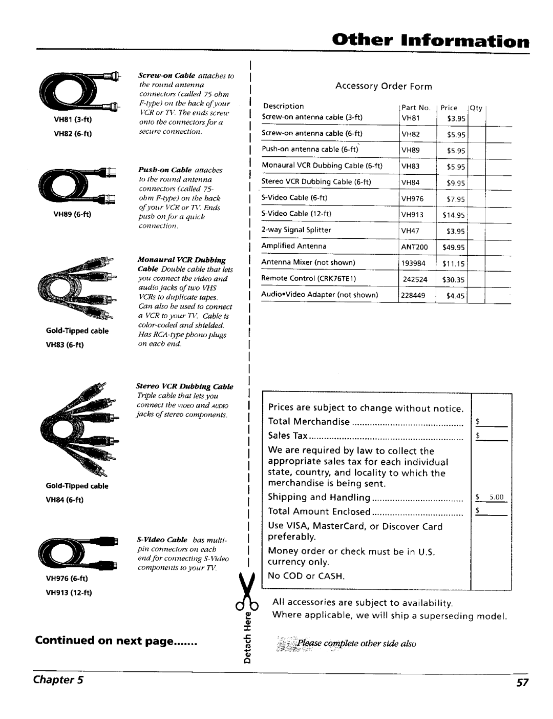 RCA 15491880 manual Accessory Order Form, Sales tax for each individual 