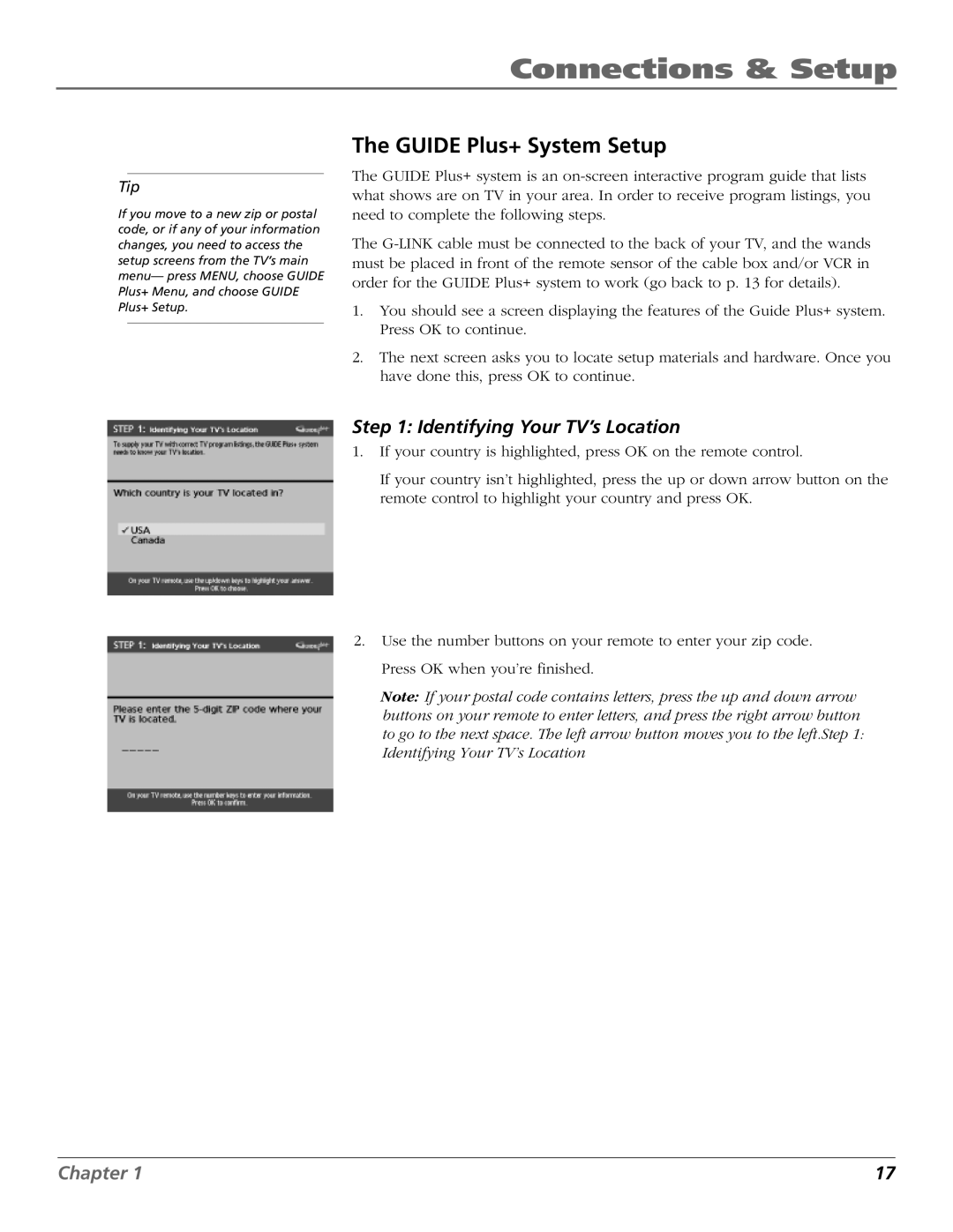 RCA 15634620 manual Guide Plus+ System Setup, Identifying Your TV’s Location 