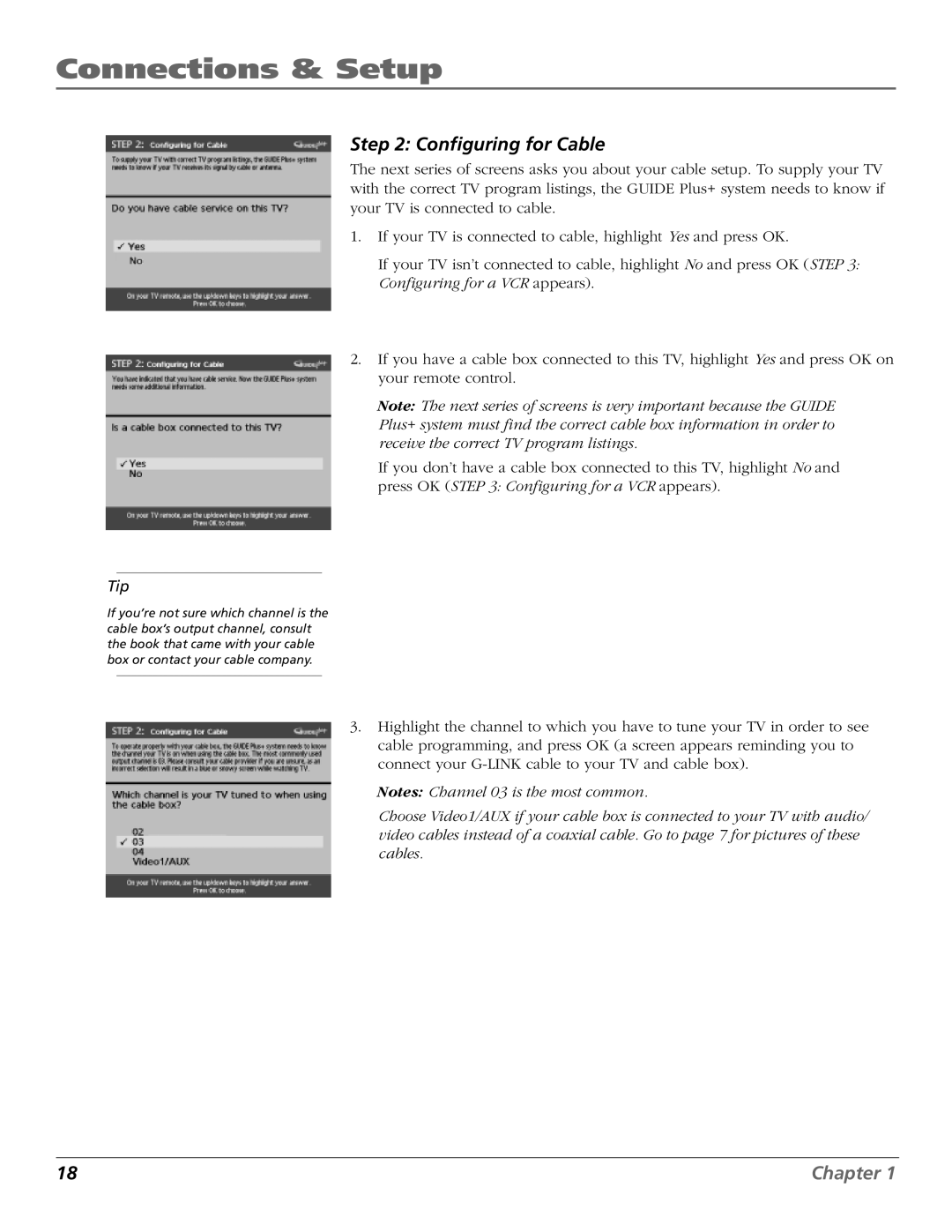 RCA 15634620 manual Configuring for Cable 