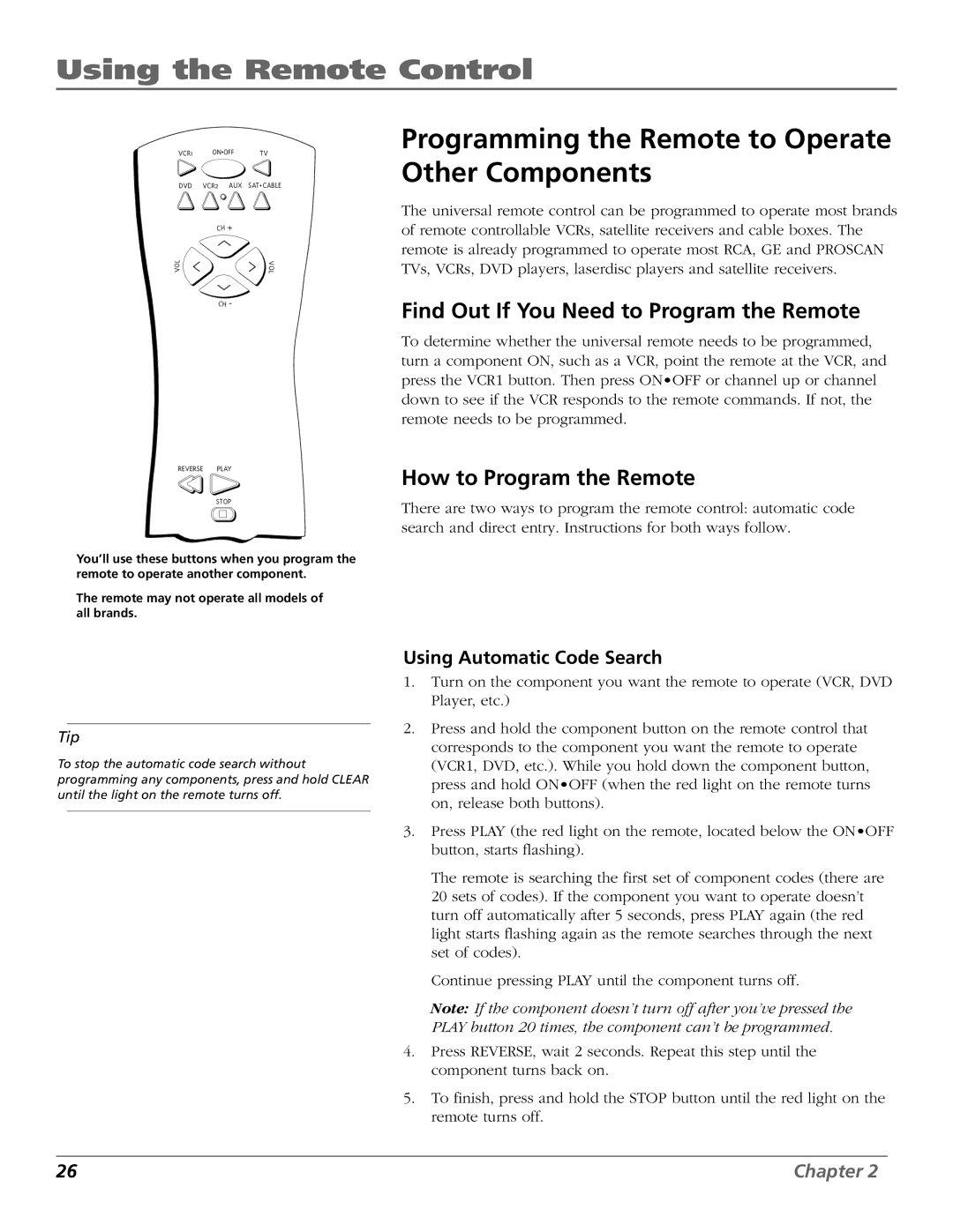 RCA 15634620 manual Programming the Remote to Operate Other Components, Find Out If You Need to Program the Remote 